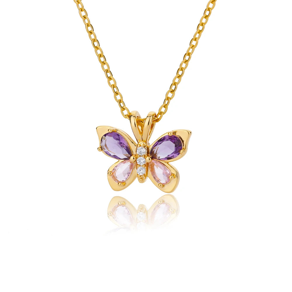 Purple Crystal Butterfly Pendant Necklace