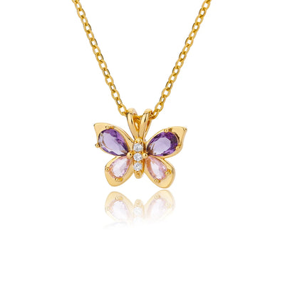 Purple Crystal Butterfly Pendant Necklace