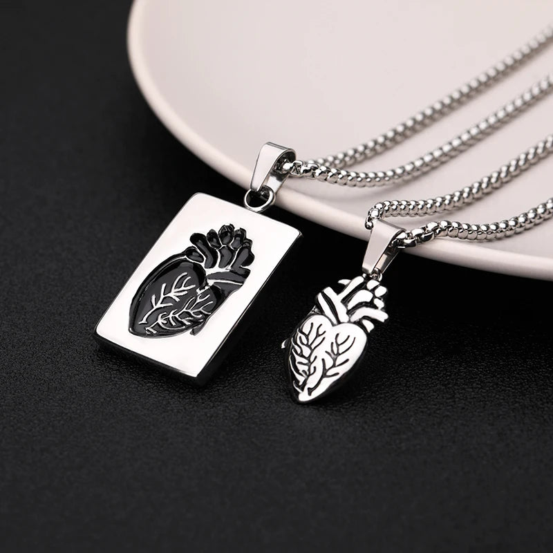 Stainless Steel Heart Necklace Women Men