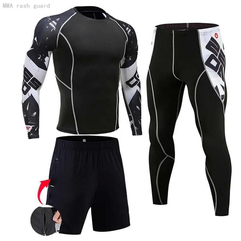 Gym Men's Running Fitness Sportswear Anti-UV Second skin Training Clothes Sports Suits