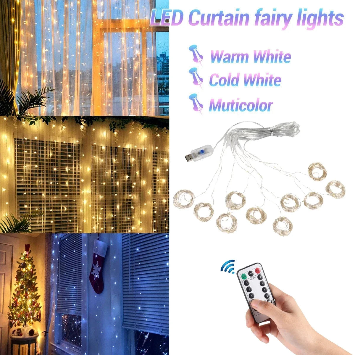 Christmas Lights Curtain Garland Merry Christmas Decorations For Home