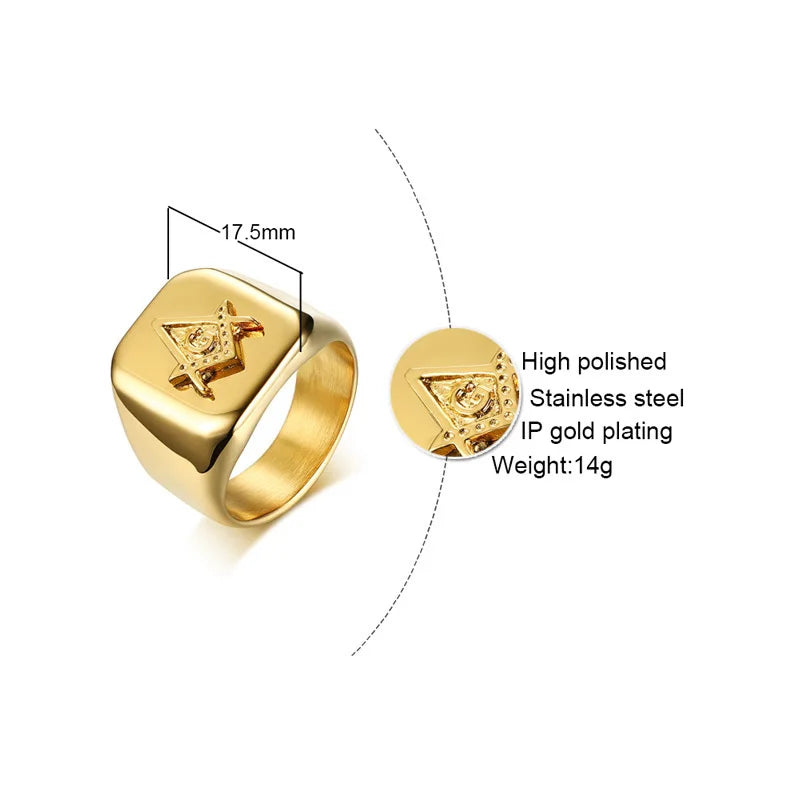 Masonic Compass Square Free Mason Ring