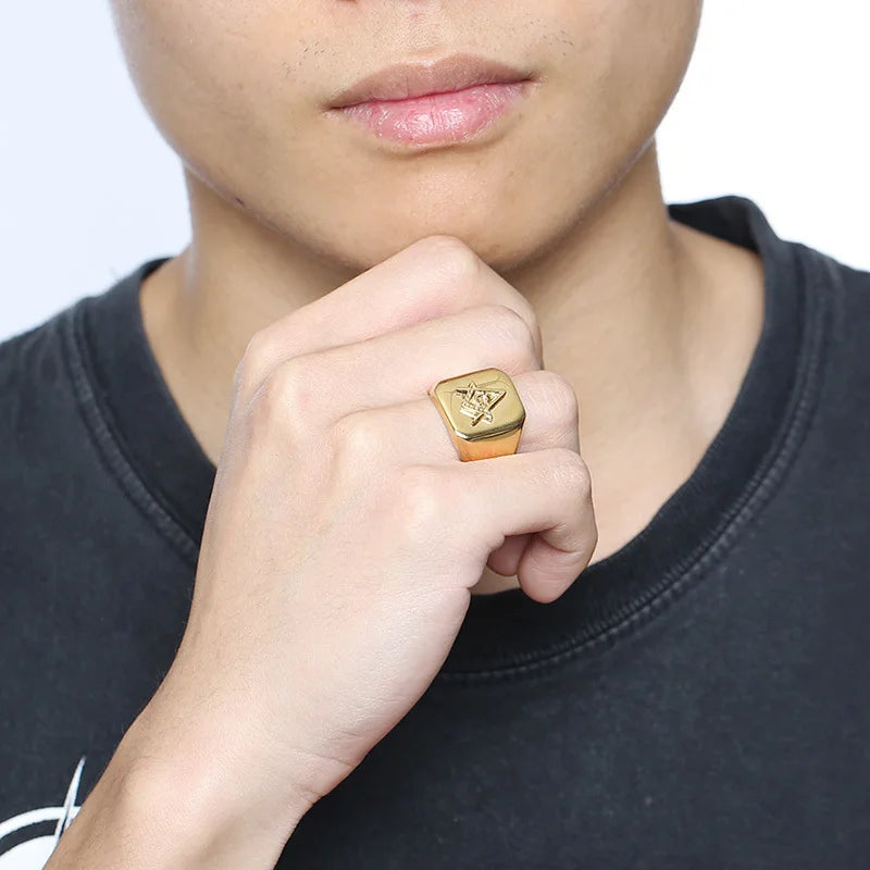 Masonic Compass Square Free Mason Ring