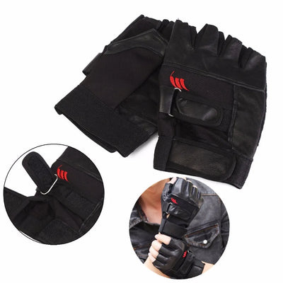 New 1Pair Men Black PU Leather Weight Lifting Gym Gloves