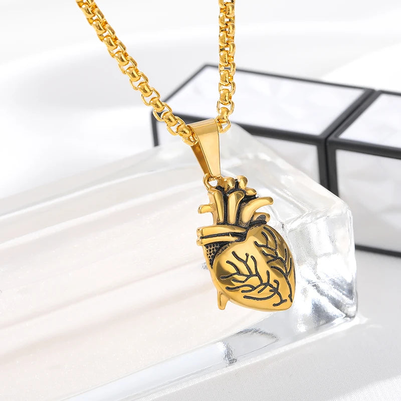 Stainless Steel Heart Necklace Women Men