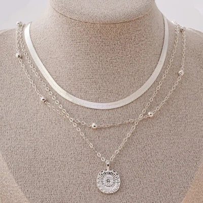 Silver Color Multi-layer Flowers Pendant Necklace