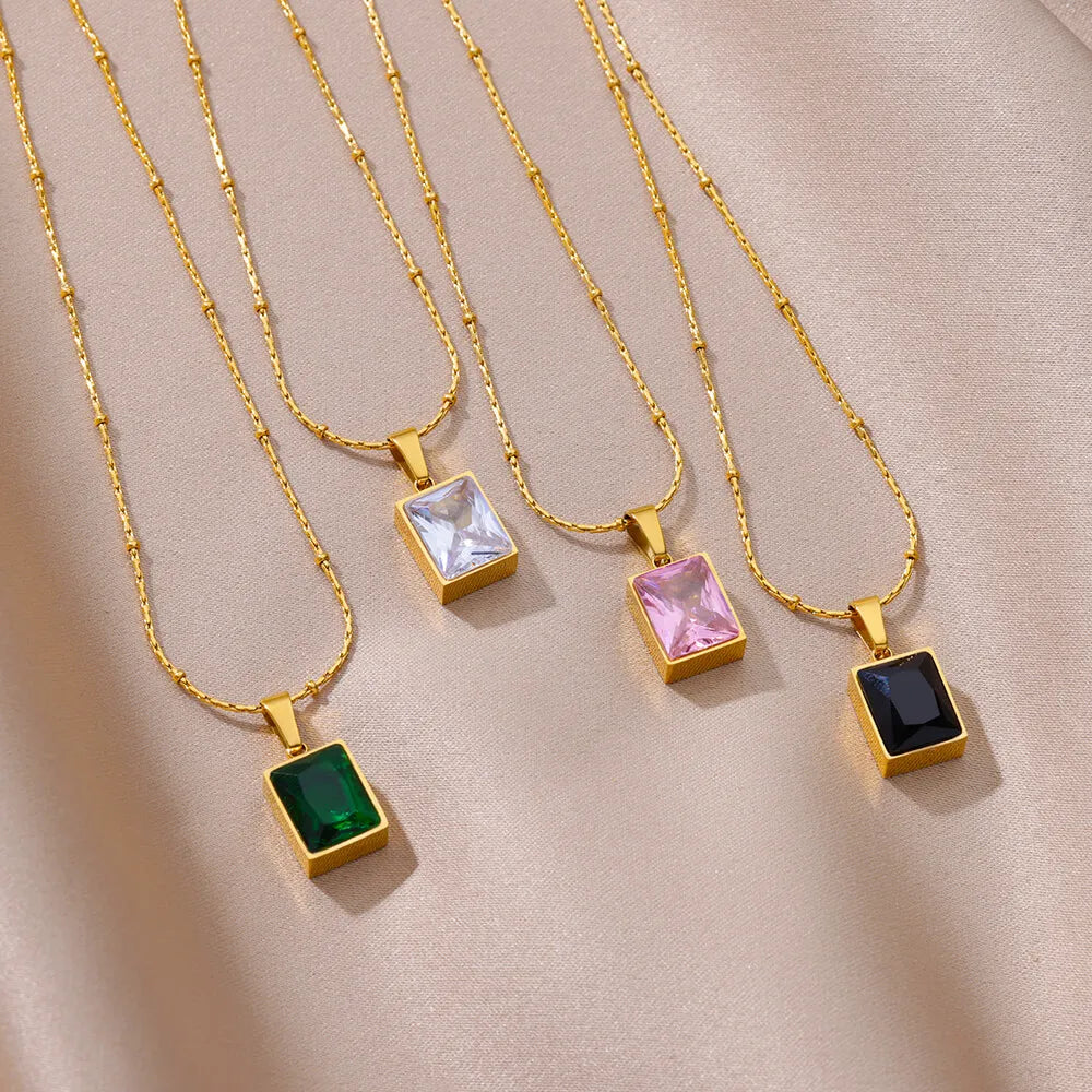 Square Zircon Necklace for Women
