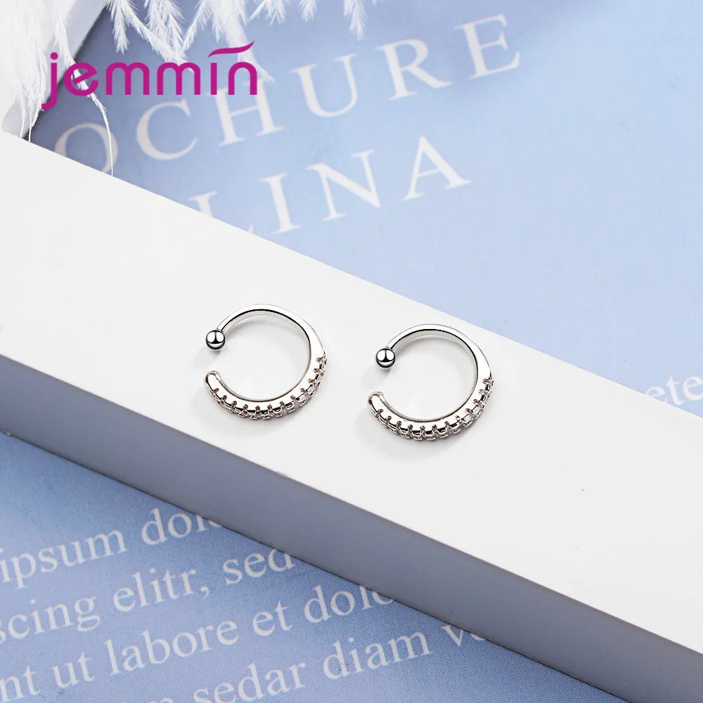 Silver  Ear Clip Fashion Jewelry Trendy Style Sparkling Cubic Zirconia