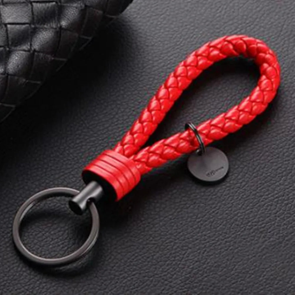 1 PCS PU Leather Braided Woven Rope Keychain