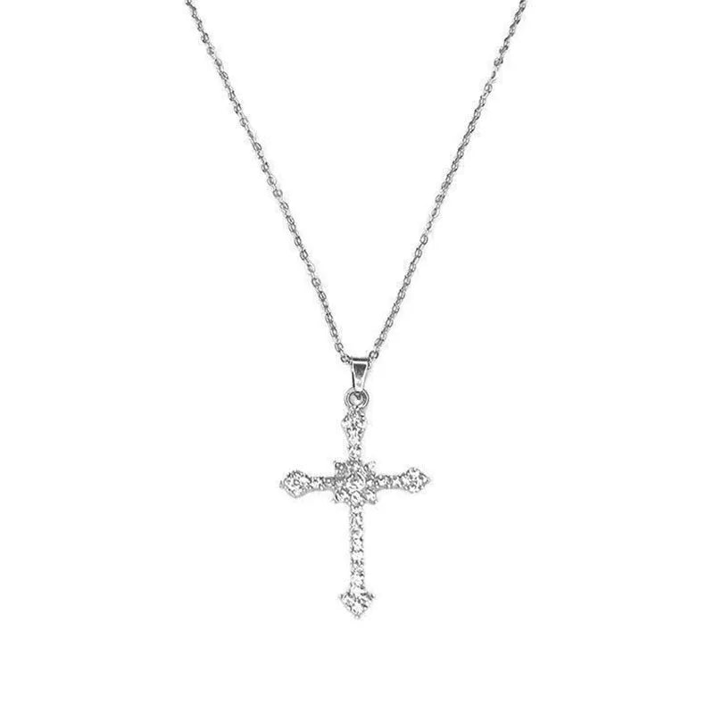 Silver Color Necklaces For Women CZ Zirconia Cross Pendant
