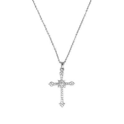 Silver Color Necklaces For Women CZ Zirconia Cross Pendant