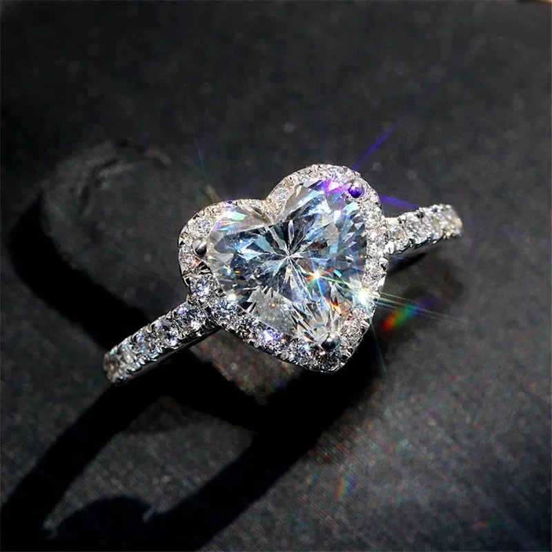 Luxury Silver Color Heart Ring