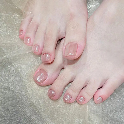 Nail Tips Short Square Fake Toenails French Simple Toe Nails Full Cover Cat Eye Foot Nails for Women Girl
