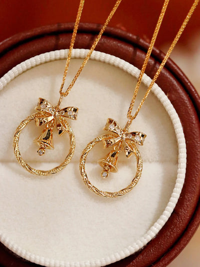 Solid silver S925 women's jewelry, bow, jingle, circle, sweet necklace,