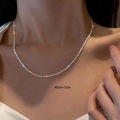 Silver Color Sparkling Necklace For Women Trendy Clavicle Chain