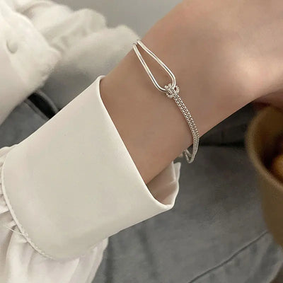 Silver Geometric Square Round Bead Bracelet