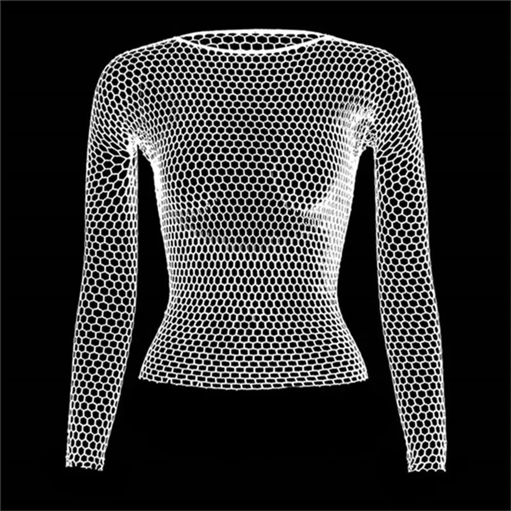 Long Sleeve Tops Mesh Nightwear Night Dress Bodystocking Sexy Lingerie Hollow Out Fishnet