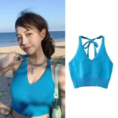 Short Knitted Crop Tops New Knitted High Stretch Sexy Tank Top