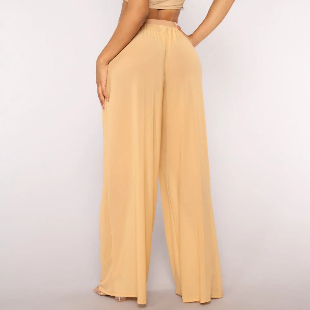 Women See Through Boho Wide Leg High Waist Trousers