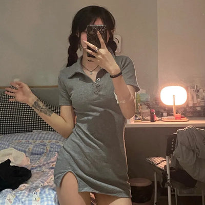 Women Solid Color Preppy Style Dress