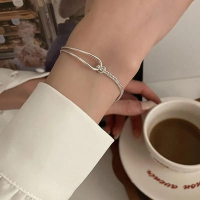 Silver Geometric Square Round Bead Bracelet