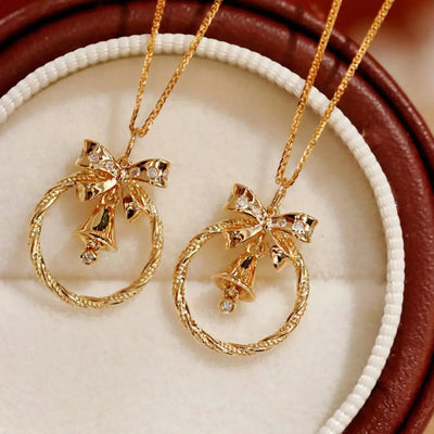 Solid silver S925 women's jewelry, bow, jingle, circle, sweet necklace,