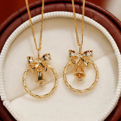Solid silver S925 women's jewelry, bow, jingle, circle, sweet necklace,