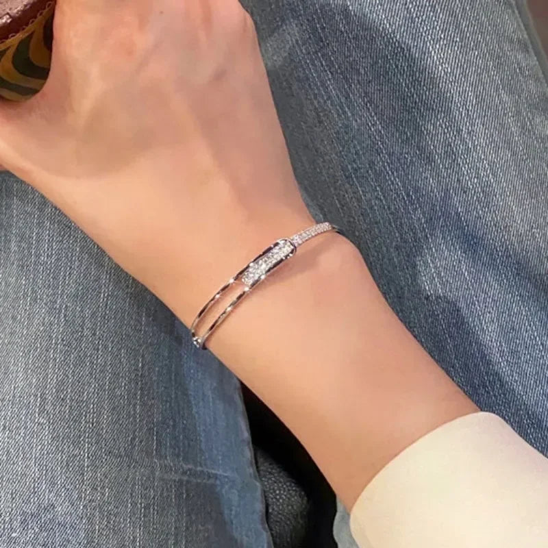 Silver Color Micro Zircon Open Bangle for Women