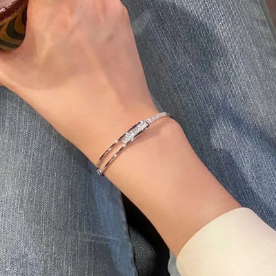 Silver Color Micro Zircon Open Bangle for Women