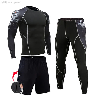 Gym Men's Running Fitness Sportswear Anti-UV Second skin Training Clothes Sports Suits