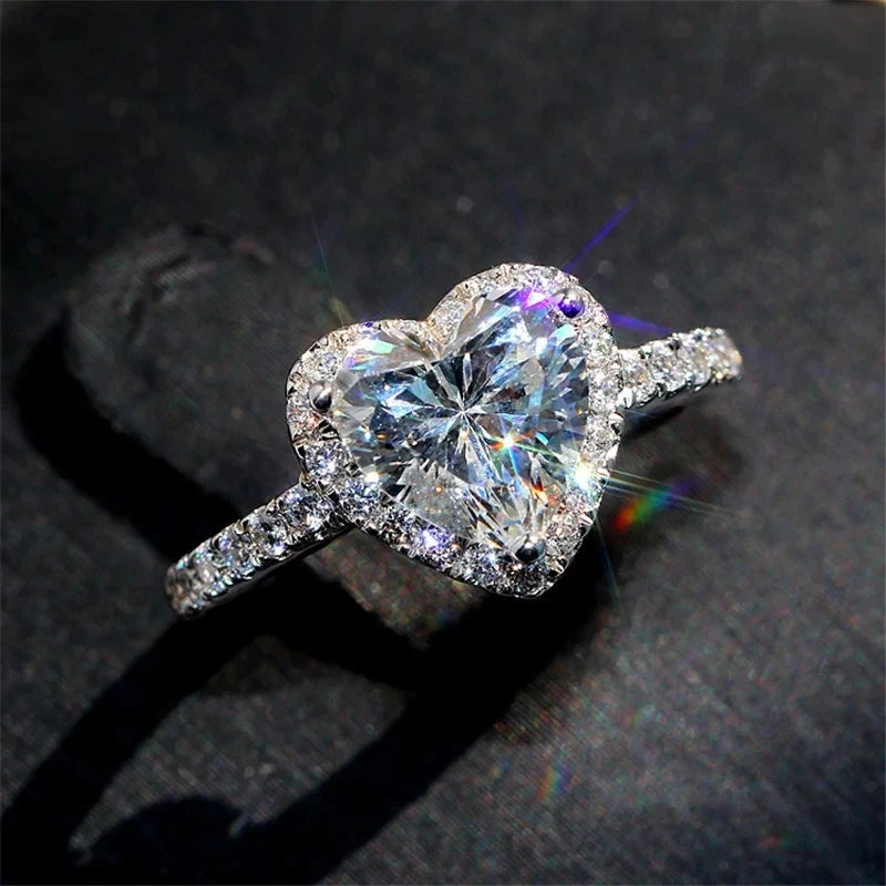 Luxury Silver Color Heart Ring