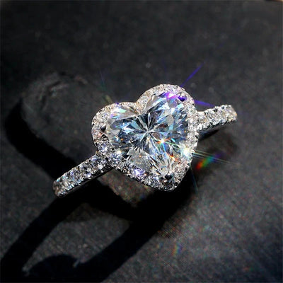 Luxury Silver Color Heart Ring