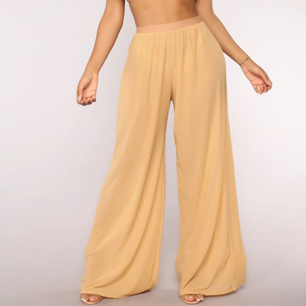 Women See Through Boho Wide Leg High Waist Trousers