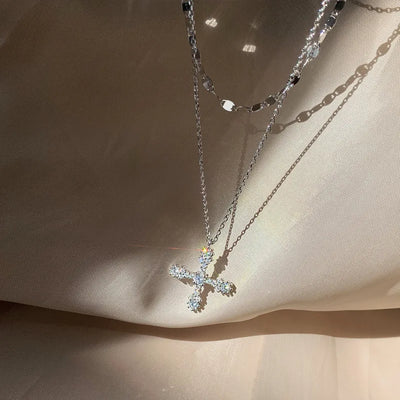 Silver Color Necklaces For Women CZ Zirconia Cross Pendant