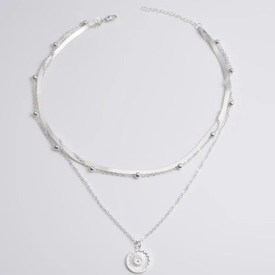 Silver Color Multi-layer Flowers Pendant Necklace