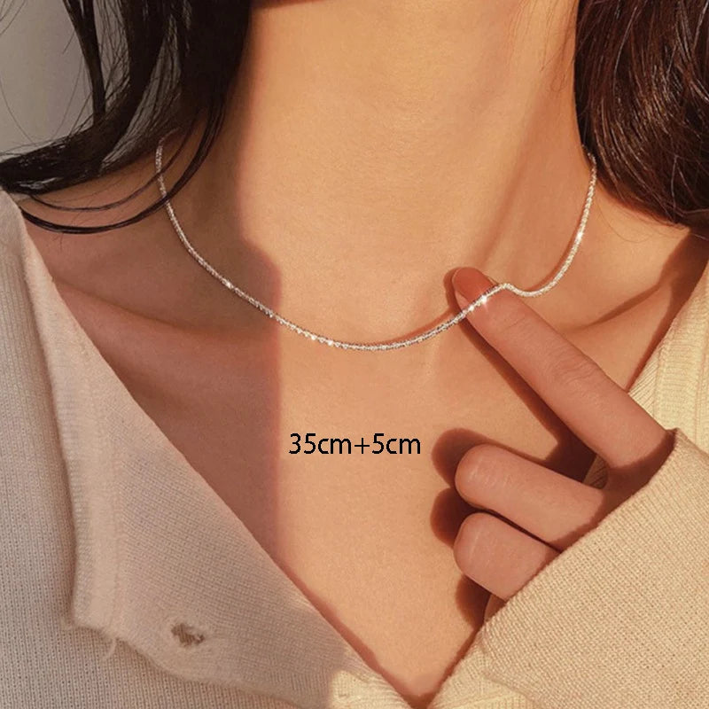 Silver Color Sparkling Necklace For Women Trendy Clavicle Chain