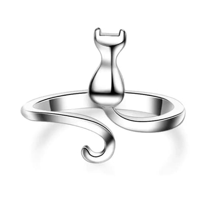Huitan Silver Color Cat Ring for Women Opening Resizable Animal Rings
