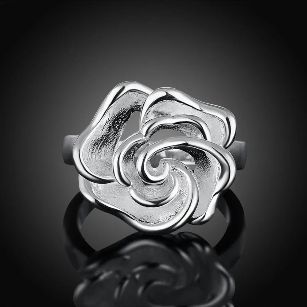 Sterling Silver Women Ring 7-10# Fine Flower Fashion
