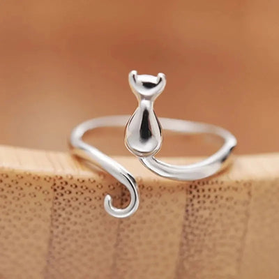 Huitan Silver Color Cat Ring for Women Opening Resizable Animal Rings