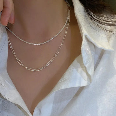 Silver Color Sparkling Necklace For Women Trendy Clavicle Chain
