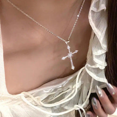 Silver Color Necklaces For Women CZ Zirconia Cross Pendant