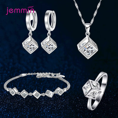 Silver  Jewelry Sets For Ladies Wonderful Engagement Party Pendant Necklace Hoop Earring