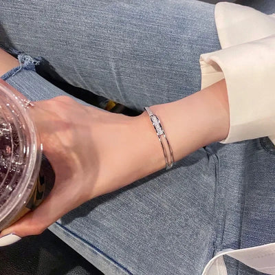 Silver Color Micro Zircon Open Bangle for Women