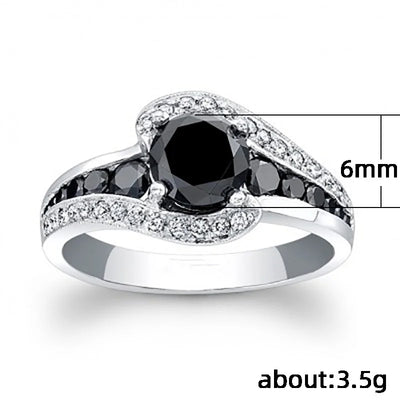 Personality Silver Color Black Stone Women Wedding Ring