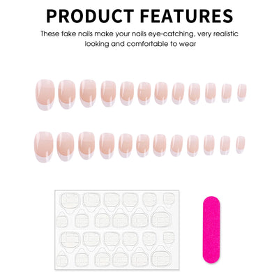 Nude Color Fake Nails for Women and Girls Short Round Head Press on Nails