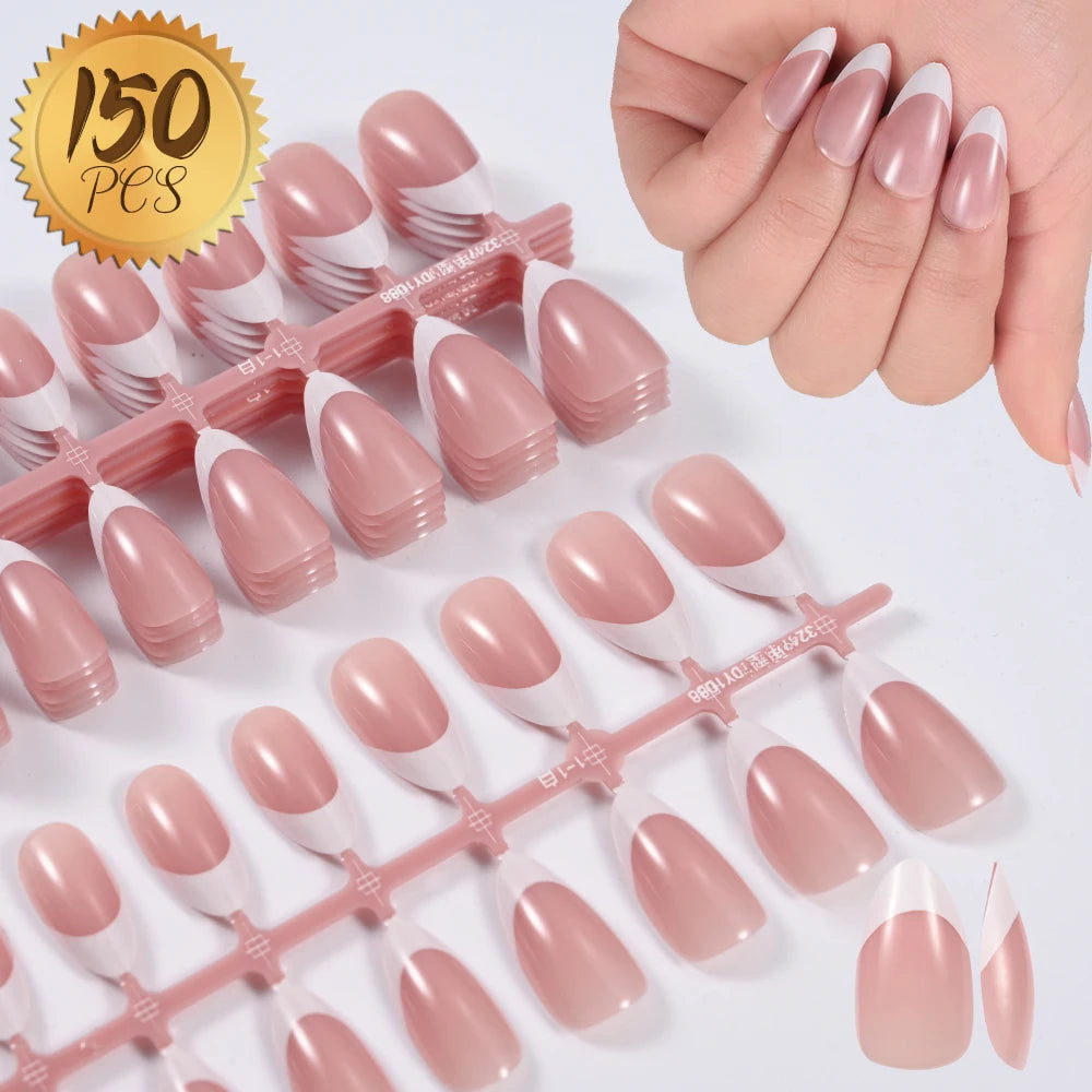 360/150pcs/box Nude Pink Almond French False Nails