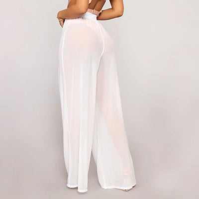 Women See Through Boho Wide Leg High Waist Trousers