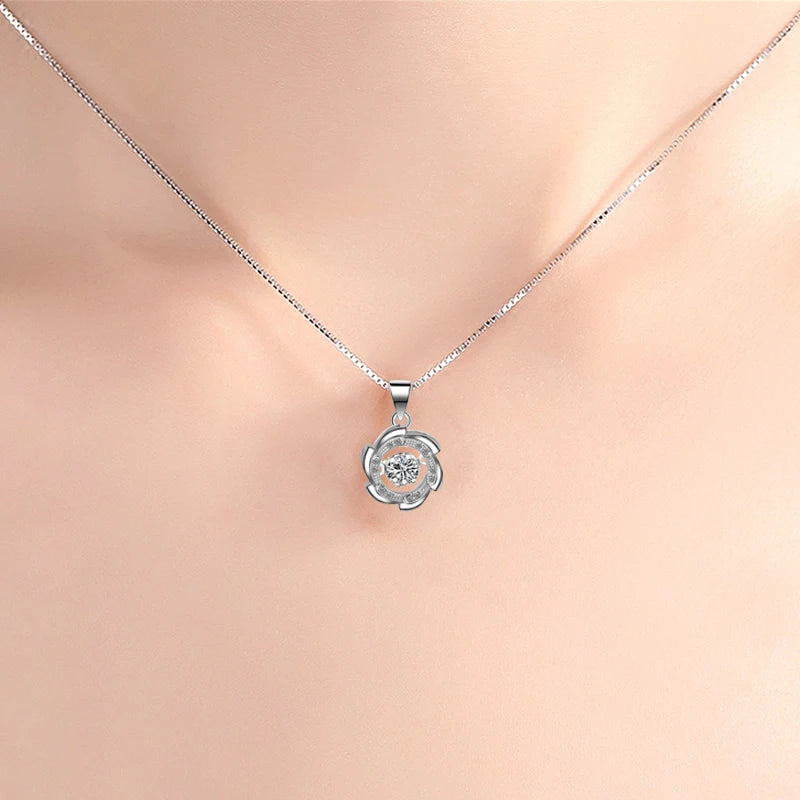 Women Jewelry Elegant Can Dance Rhinestone Round Windmill Pendant Necklaces