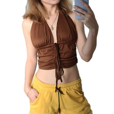 Strap Crop Tops Fashion Camisole Black Brown Halter Top Tank Top