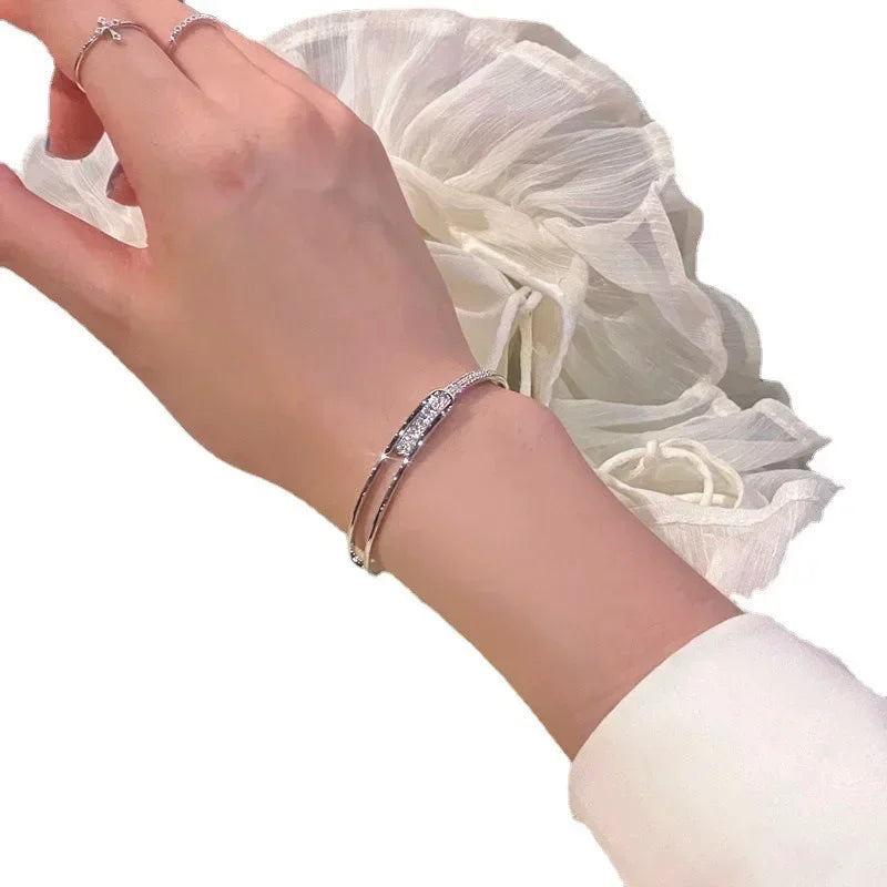 Silver Color Micro Zircon Open Bangle for Women